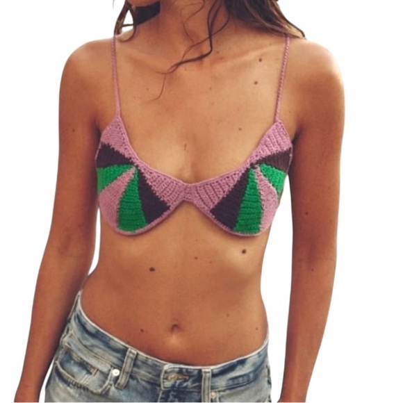 Zara Other - Zara Crocheted Bikini Top Size M Lavender Green Brown Beach Vacation Resort NWOT